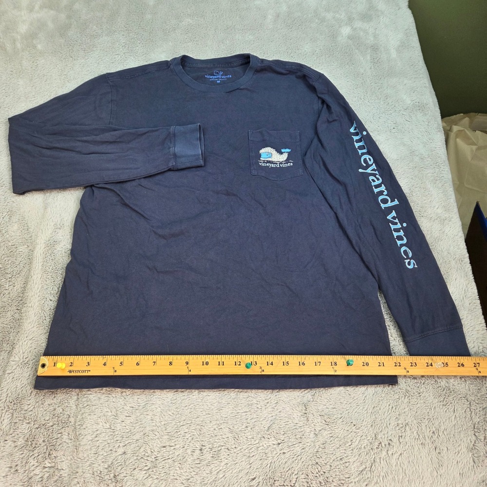 Vineyard Vines Pocket Tee Mens Sz M Yeti Whale Graphic Long Sleeve Blue T-Shrt